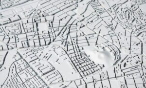 Abstract city land use map illustrating how boundary survey issues can emerge from updated planning data