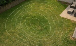 Backyard with subtle contour lines showing how LiDAR mapping helps reveal elevation changes and early drainage problems