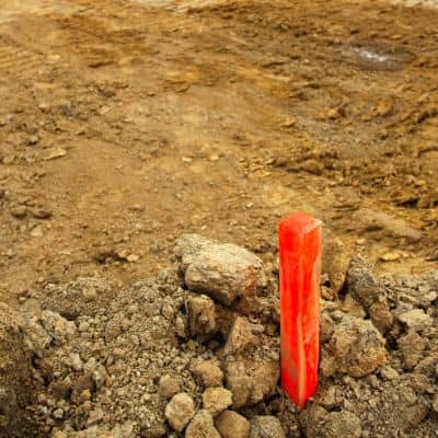 Survey layout marker placed to guide construction work
