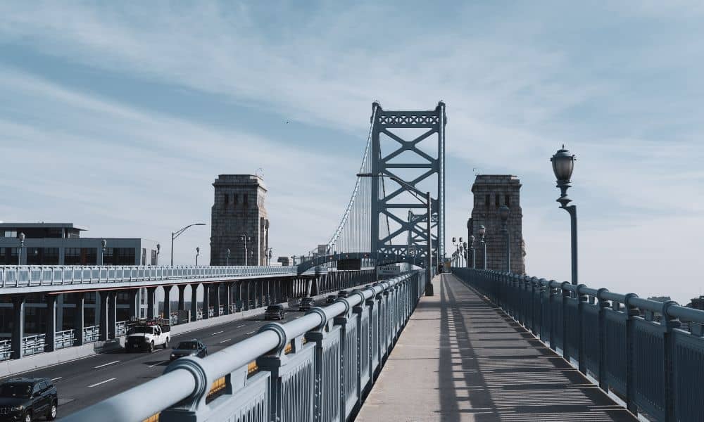 Urban bridge walkway showing elevation and structure context where a topo survey supports infrastructure safety