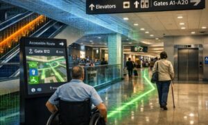 Indoor airport navigation designed for accessibility, showing how lidar mapping supports safer movement through large public buildings