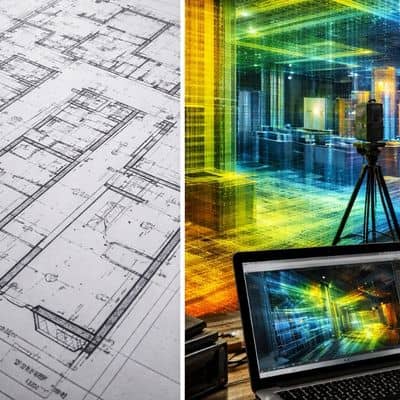 Indoor LiDAR point cloud showing how lidar mapping provides accurate building documentation compared to traditional floor plans