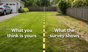 Backyard property boundary line visual - ALTA SURVEY Pennsylvania A residential backyard showing a marked boundary line to illustrate how a property line survey helps determine actual property limits