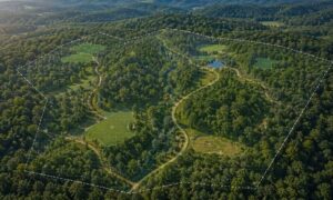 Drone mapping wooded property aerial survey - ALTA SURVEY Pennsylvania Aerial drone mapping of a wooded property showing access roads, clearings, water features, and property boundaries for early site planning