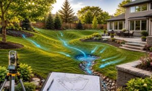 Topographic survey showing backyard drainage patterns before landscaping improvements