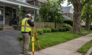 Land surveyor near me working on a residential property in Philadelphia